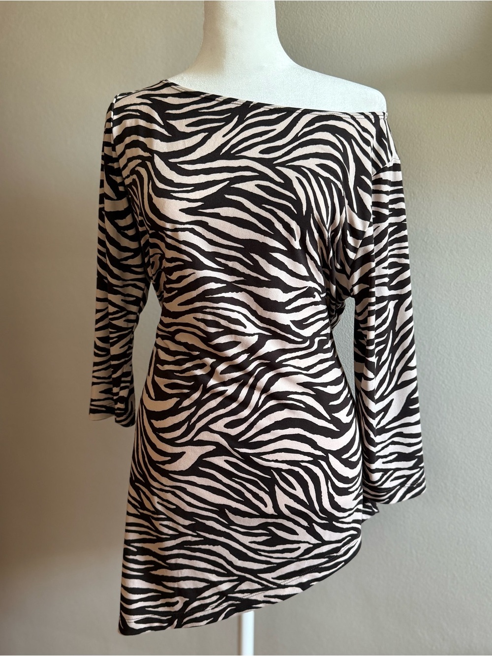Chico's Asymmetrical One-Shoulder Zebra Print Tunic Top or Mini Dress